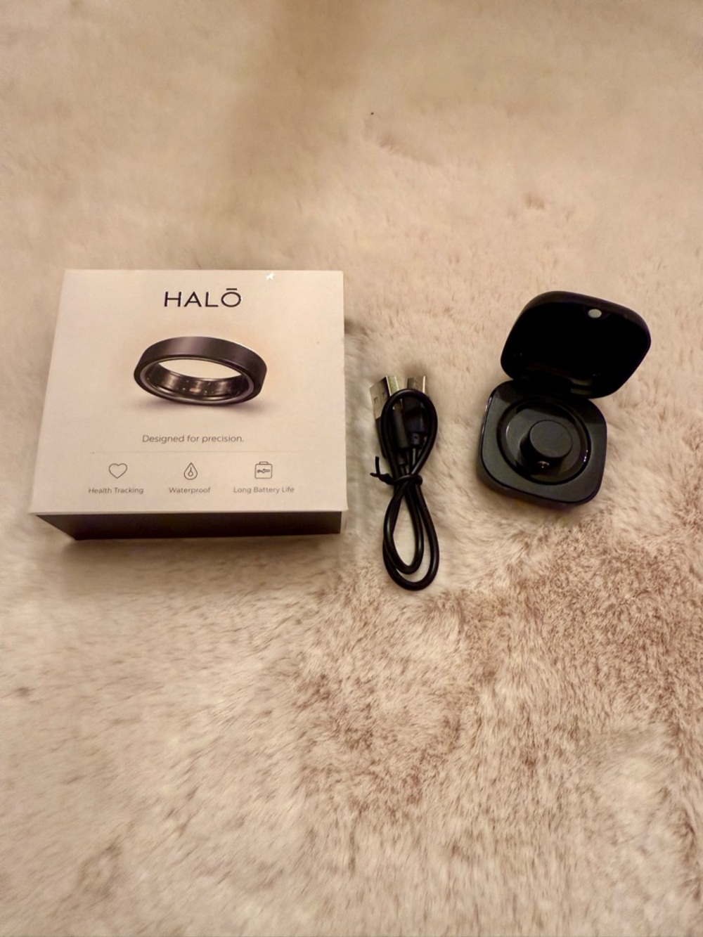 Halo Smart Ring with Charging Case and USB Cable - Black
